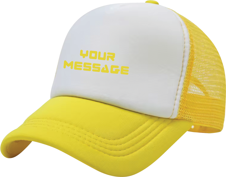 branded yellow white tracker cap